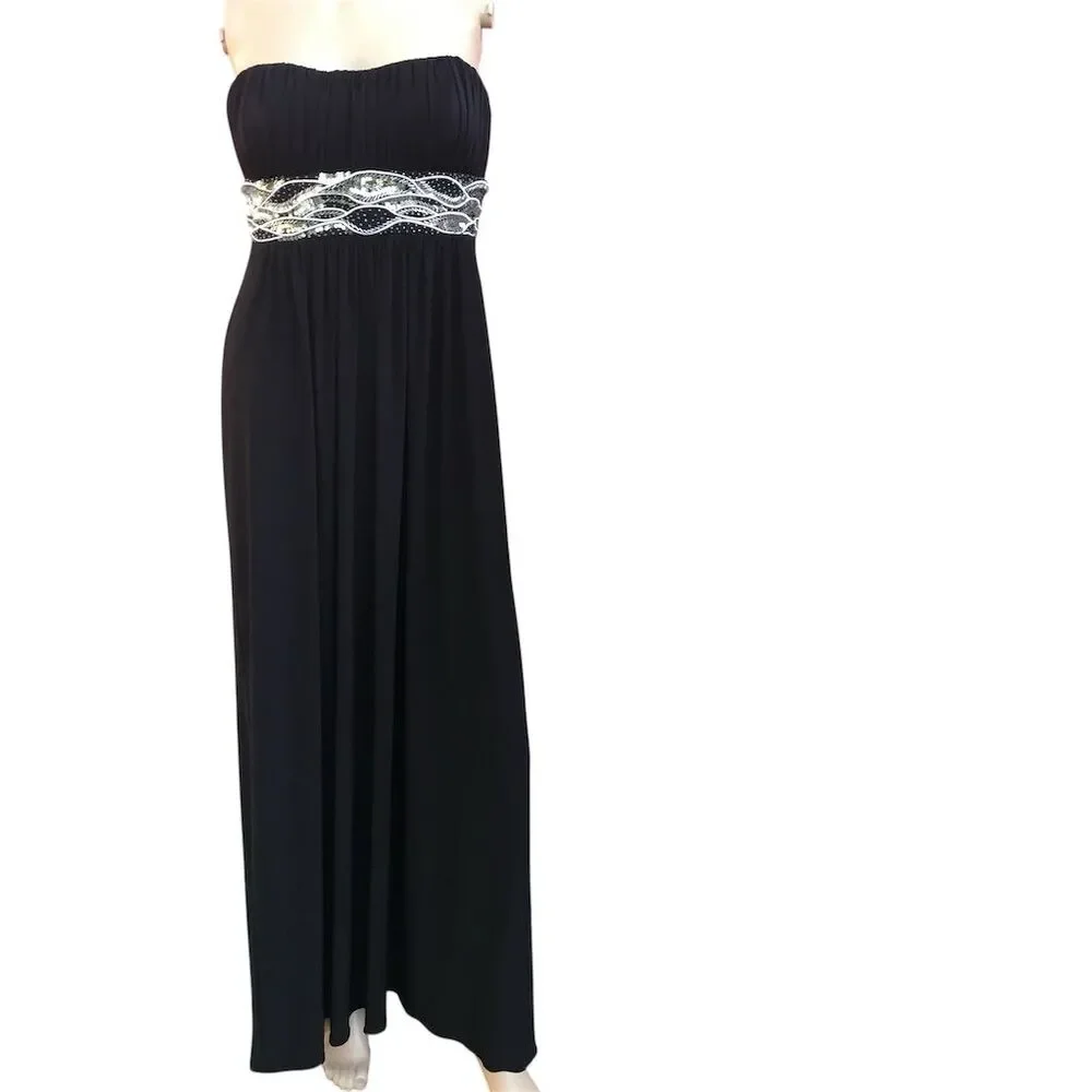 JS‎ Boutique Women's Size 4 Black Strapless Gown with Embellished Waist