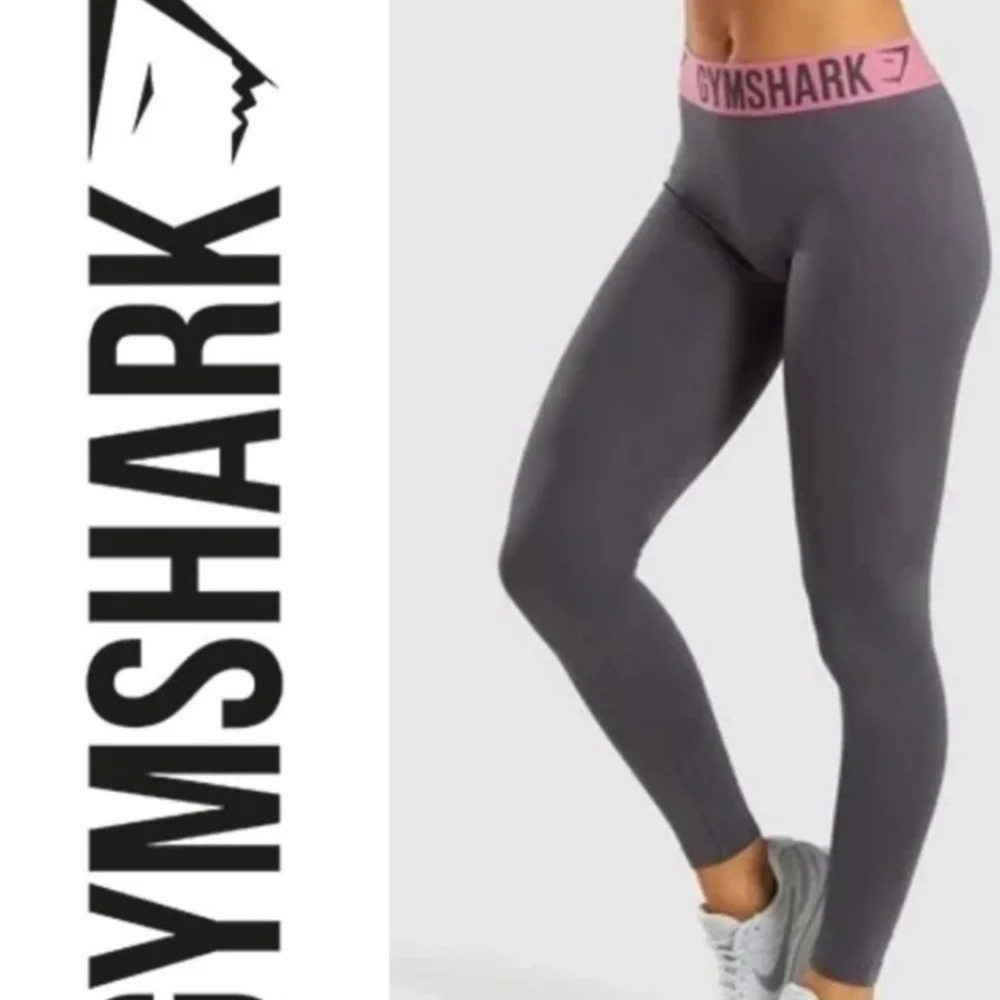 Gymshark Charcoal Leggings with Pink Waistband‎