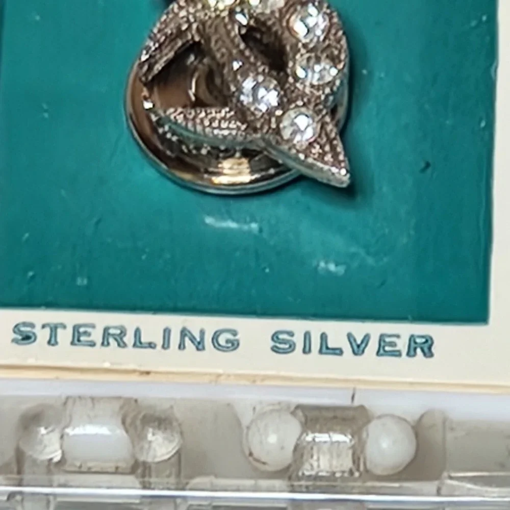 Sterling Silver Vintage Rhinestone Saber & Crescent Moon Design Small Pin‎ Mason