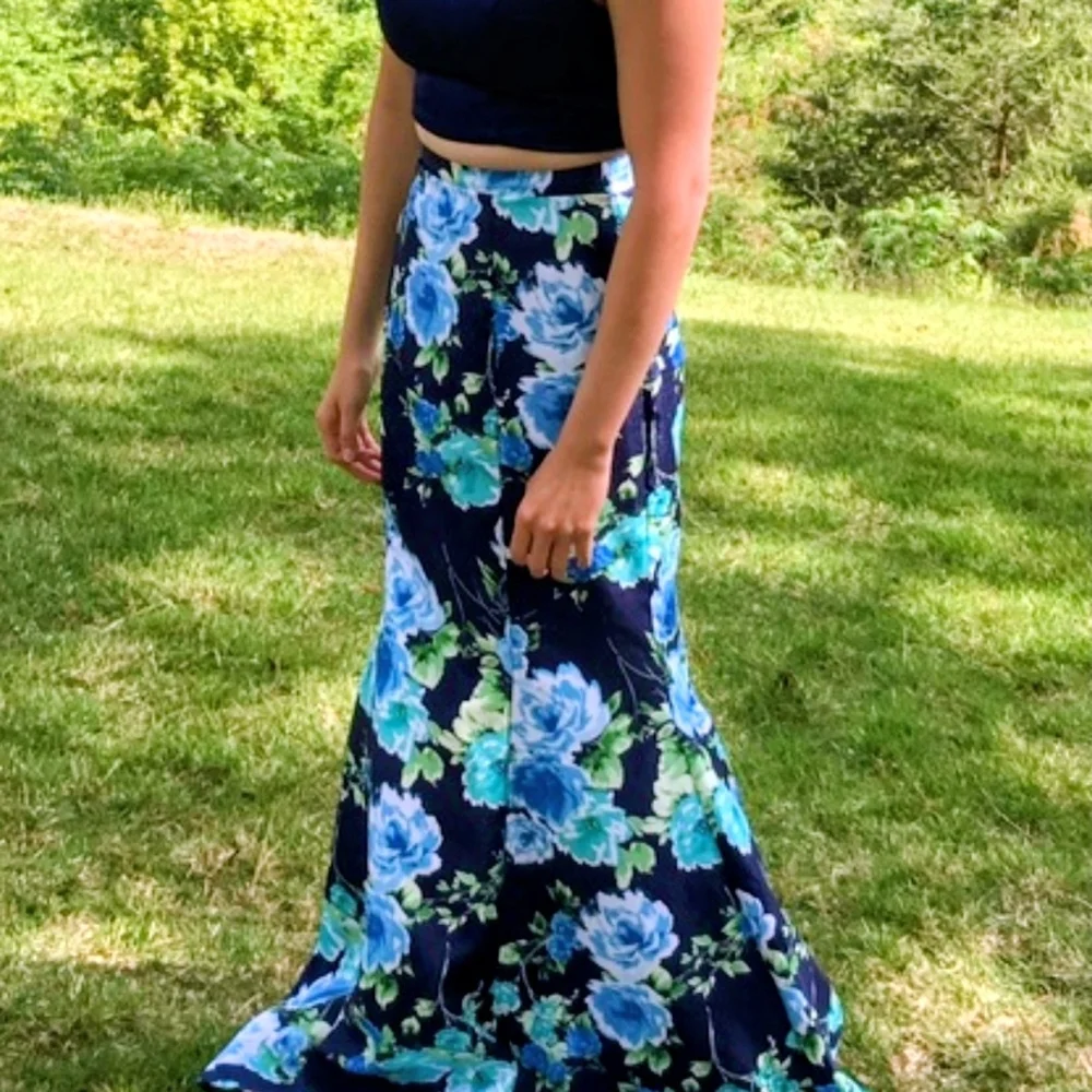 Sequin Hearts Blue Floral Mermaid Skirt & Crop Top