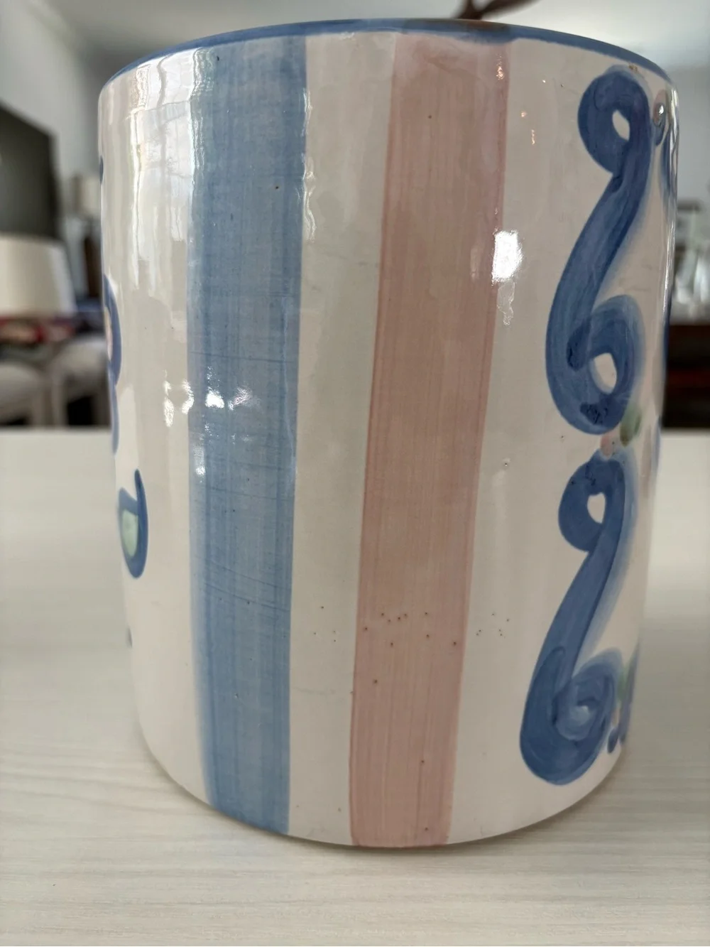 M.A. Hadley Hand-Painted Blue Floral Sugar Canister with lid