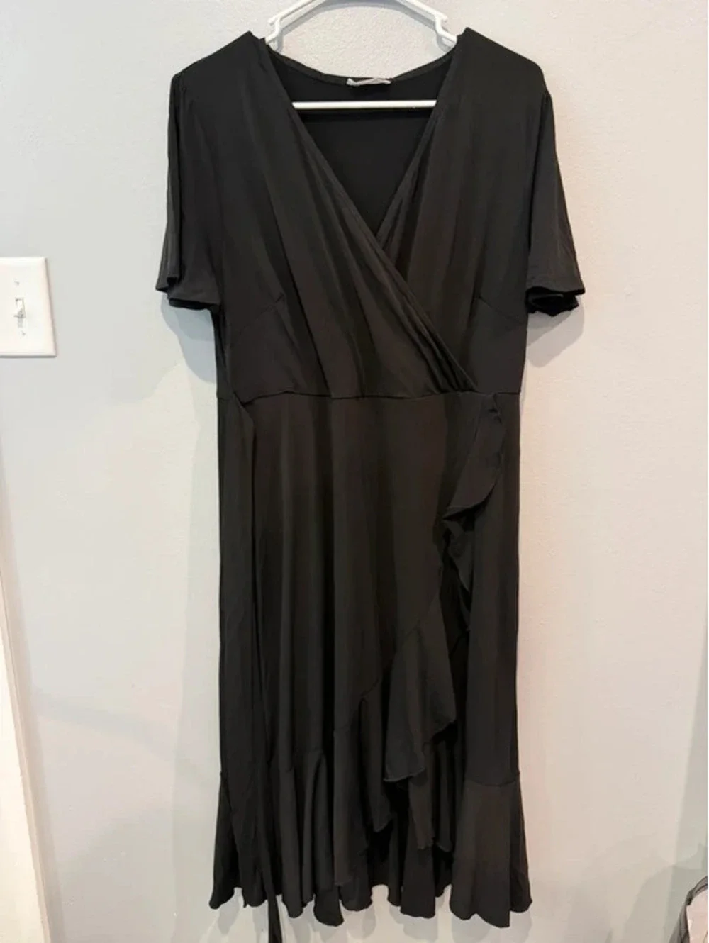 Pinup Fashion Black Wrap Ruffle Midi Dress Size 18W