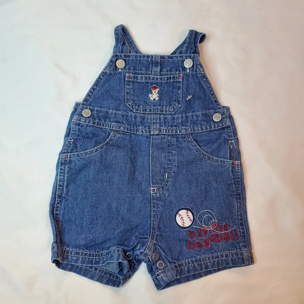 Carter's Child Of Mine Shortalls Boy's Denim baseball Themed vintage Embroidered