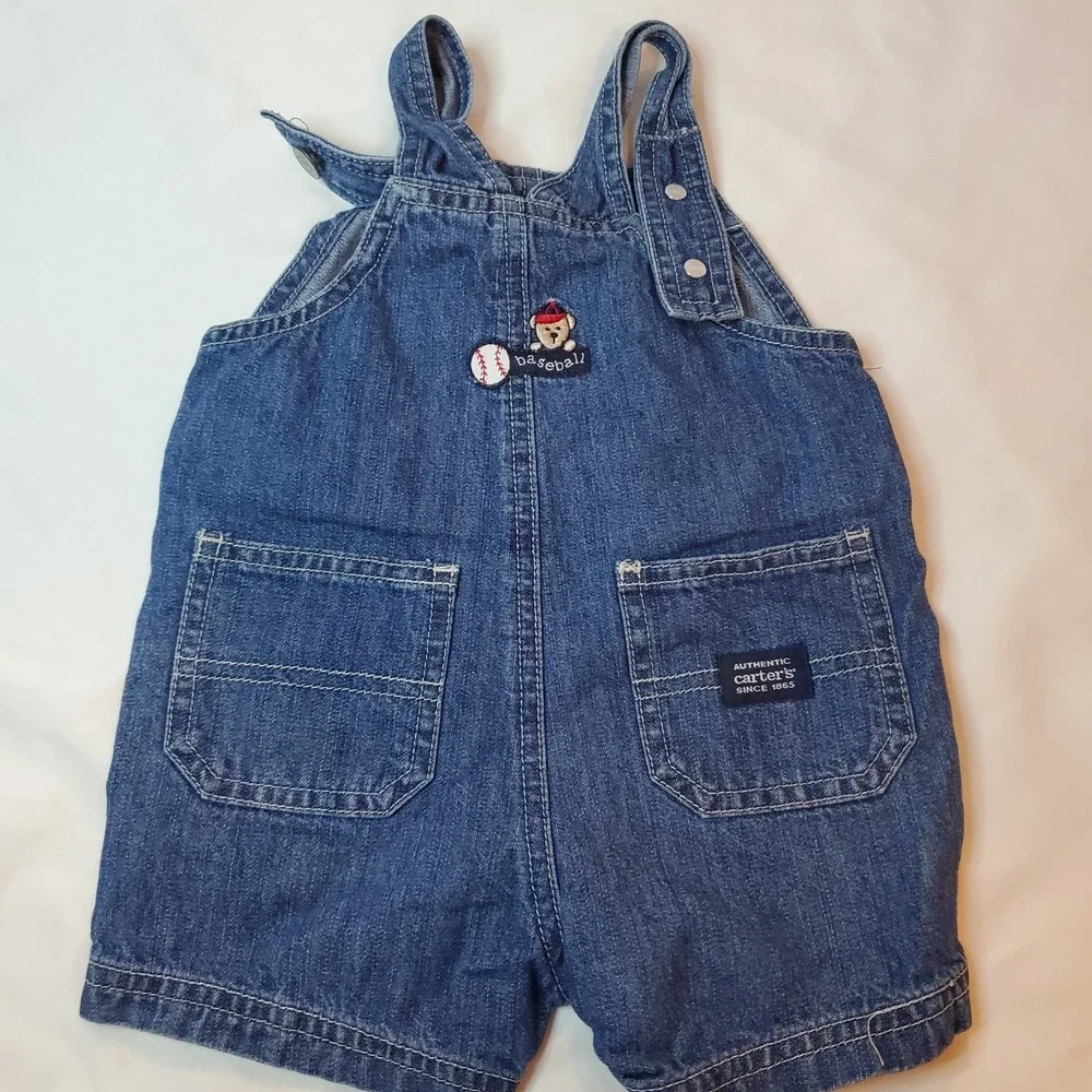 Carter's Child Of Mine Shortalls Boy's Denim baseball Themed vintage Embroidered