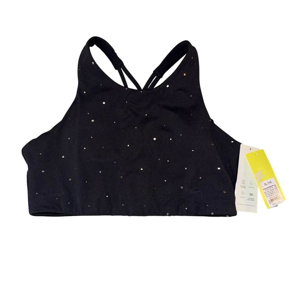All in Motion Girls Black Sparkle Glitter Sports Bra Top XL 14 NEW‎