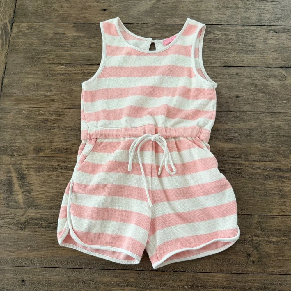 Bisby Kids Girls Pink White Striped Sleeveless Romper Size‎ 7 Cotton Drawstring