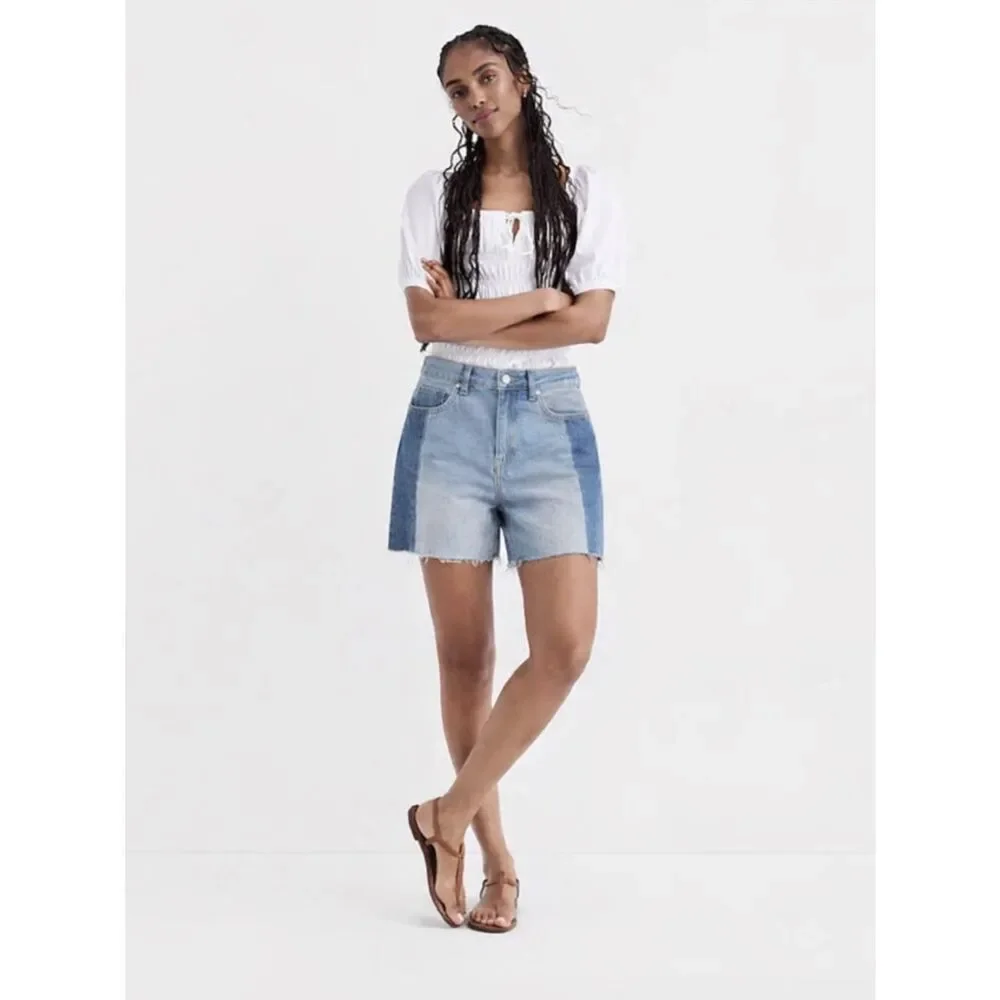 Time and Tru Denim Relaxed Fit High-Rise Patched Jean Short Light Wash