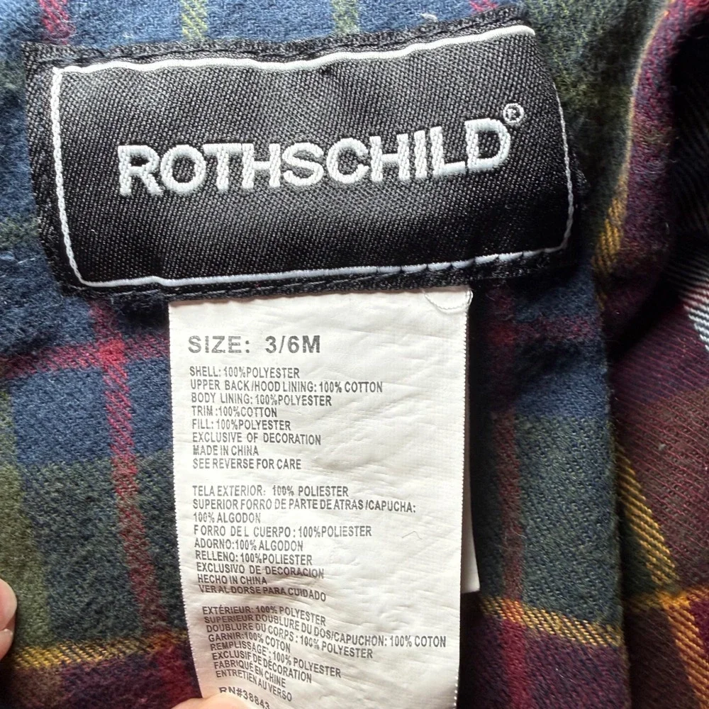 Rothschild Baby‎ Snowsuit Quilted Navy Blue Plaid Lined Hooded 3-6 Months