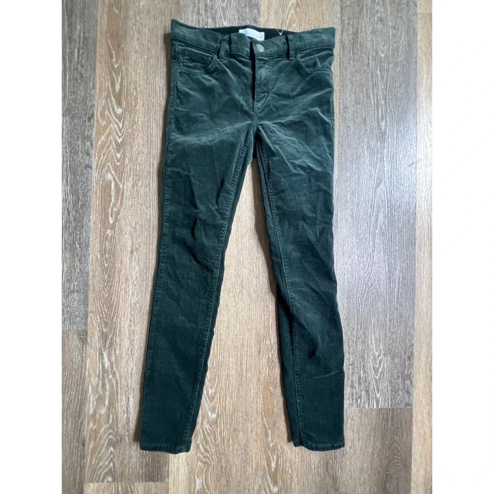 LOFT Corduroy Skinny Pants Women 00‎ 24 Dark Green Mid Rise Slim Trousers