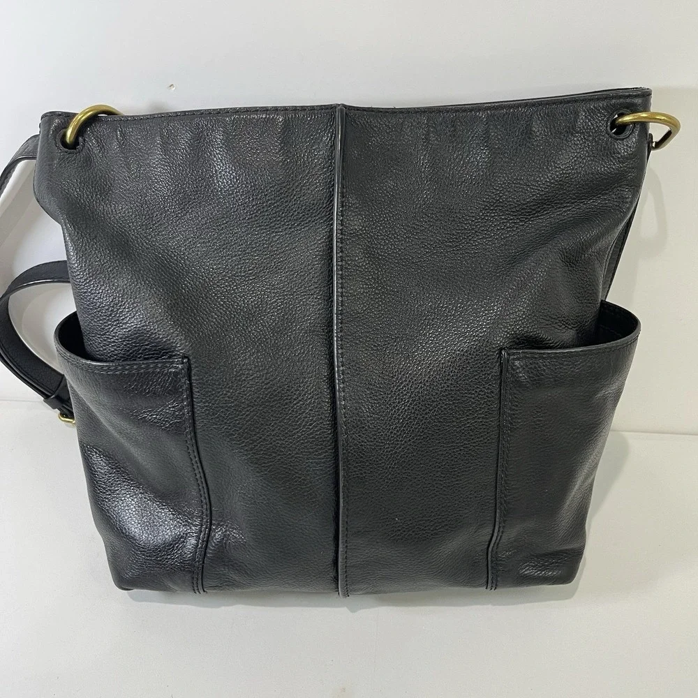 Fossil Lane North South Black‎ Pebbled Leather Hobo HandBag Purse Buttery Soft