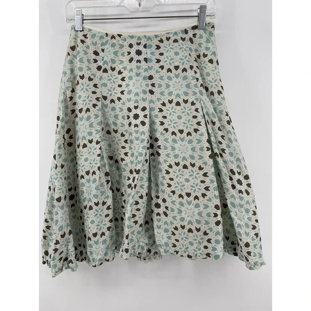 Banana Republic 100%‎ Silk Skirt Womens 0 Blue Teal Mosaic Luxury Coastal Artsy
