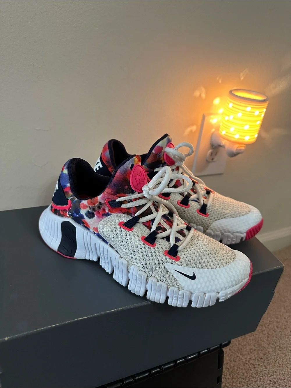 Nike Free Metcon 4, Women’s White Sneakers with Pink and Navy Tie-Dye Accents