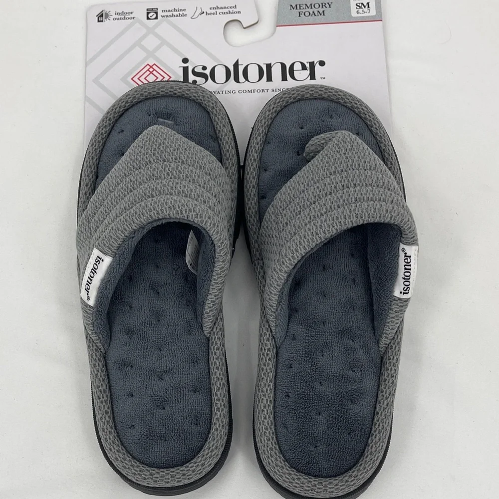 Isotoner Dark Gray Memory Foam Sandals WOMENS SIZE 6.5-7 NWT