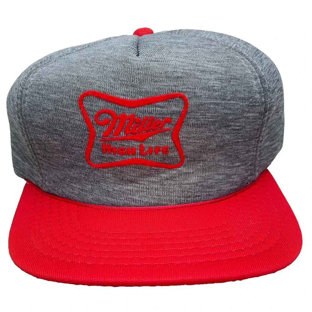 Vintage Miller High Life Trucker Hat Cap Snapback Beer Heather Gray Red‎ 90s