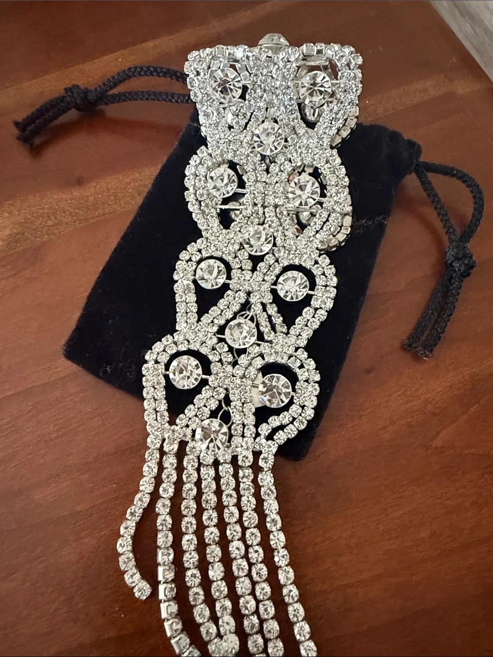 Rhinestone Statement Fringe Bracelet Sparkly Glam Costume Jewelry