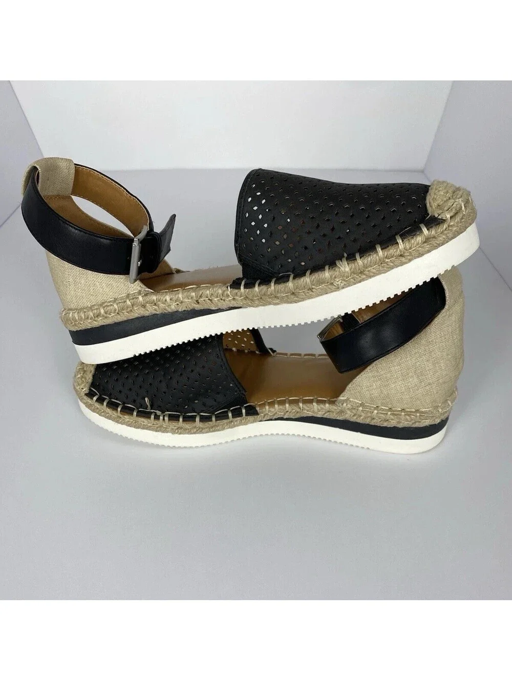 a.n.a Carrie Women's Sandals Size 8.5M Black Tan Espadrille Platform Ankle Strap