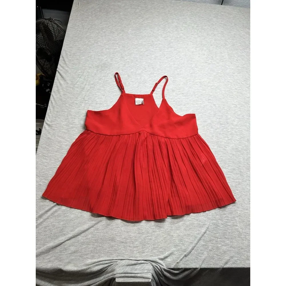 Paper Crane Small Tank Top‎ Red Pleated Babydoll