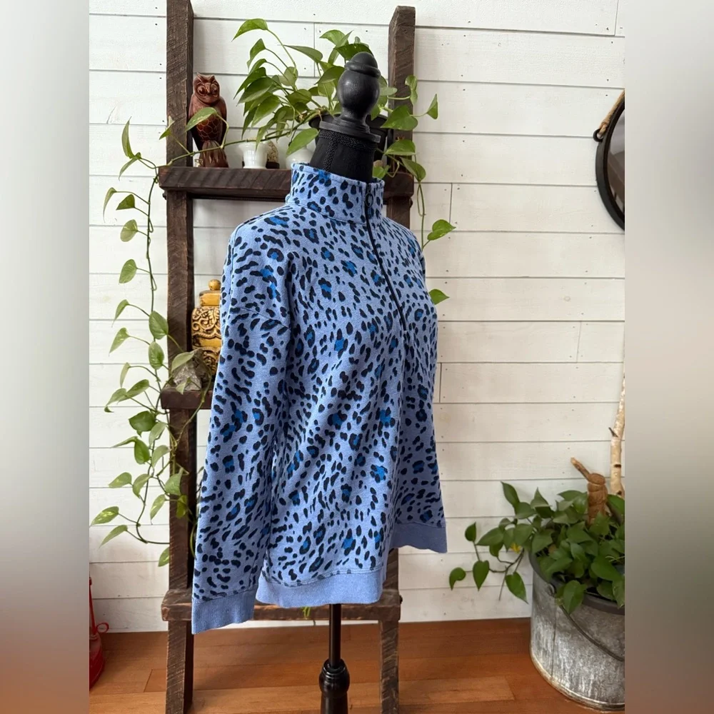 Talbots Blue Patterned Zip-Up Sweater