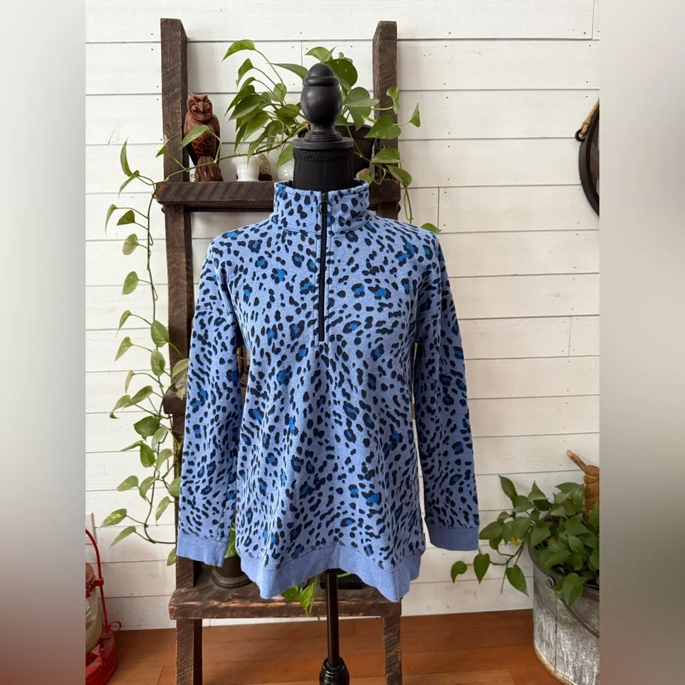 Talbots Blue Patterned Zip-Up Sweater