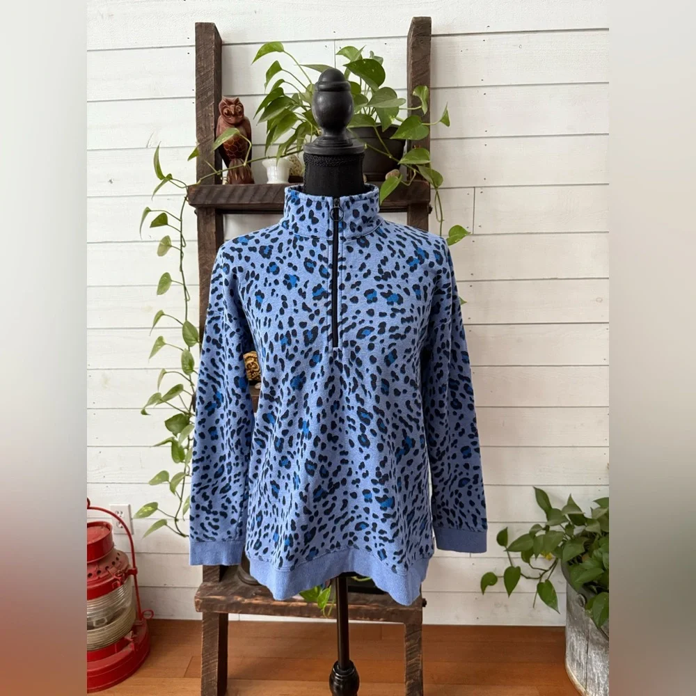 Talbots Blue Patterned Zip-Up Sweater