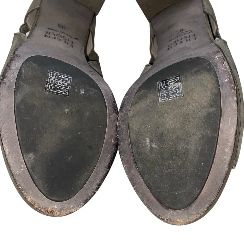 Eileen Fisher Milton Tumbled Nubuck Leather Size 8.5 Peep Toe Heel Graphite