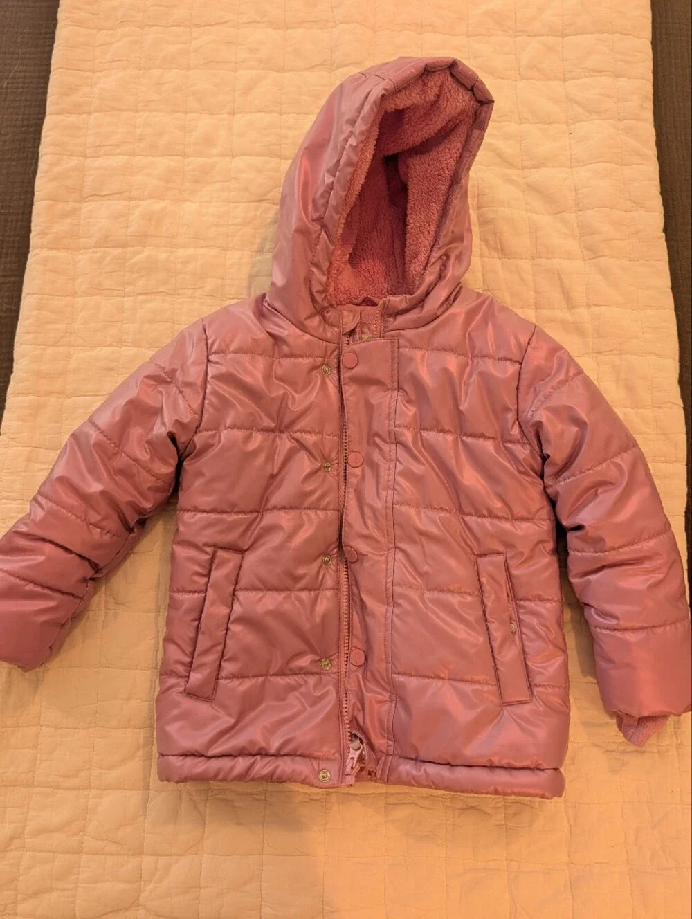 Girls Pink Puffer Jacket with Hood