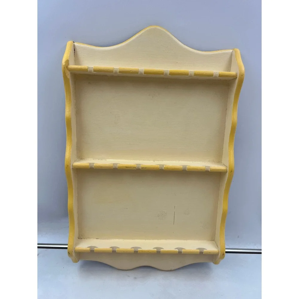 Vintage Woodcraftery Cherry Wood Spoon Rack Wall Hanging Display Yellow Cream