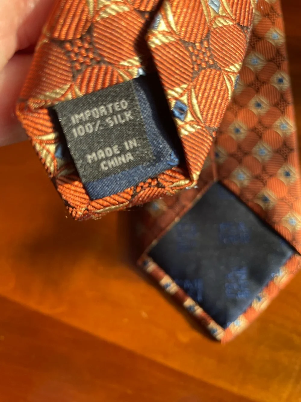 Jos. A.Bank 100% Silk Tie Orange Navy Gold