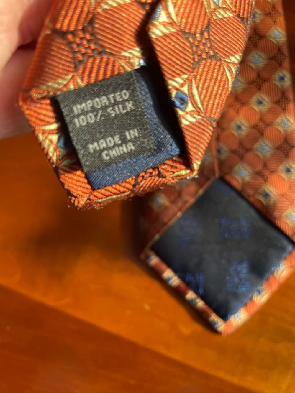 Jos. A.Bank 100% Silk Tie Orange Navy Gold