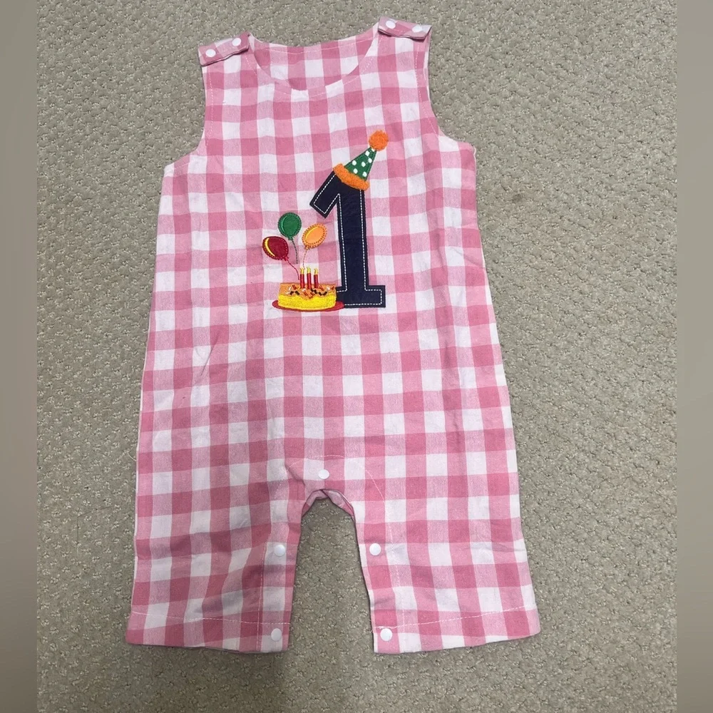 Girls 1 year‎ old birthday overalls