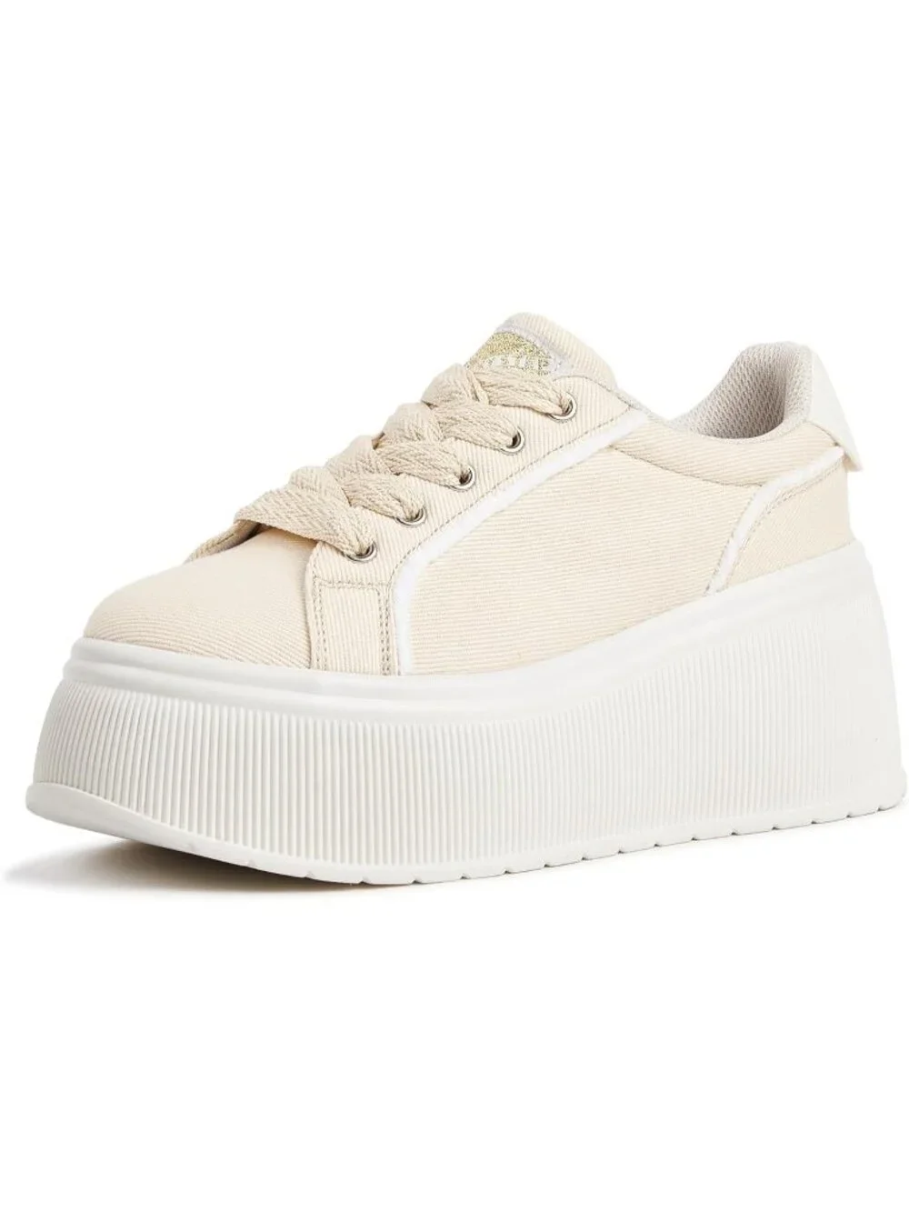 🆕LUCKY STEP Women's Beige Platform Wedge Canvas Sneakers Walking Shoes