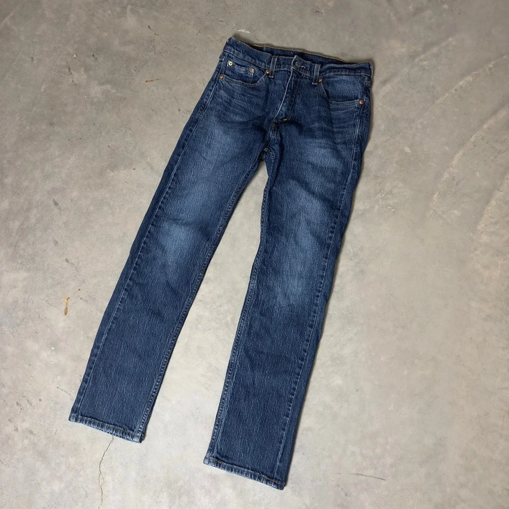 Levi's 505 Regular Fit‎ Jeans Mens 30x32 Dark Wash Blue Straight Leg Baggy Denim