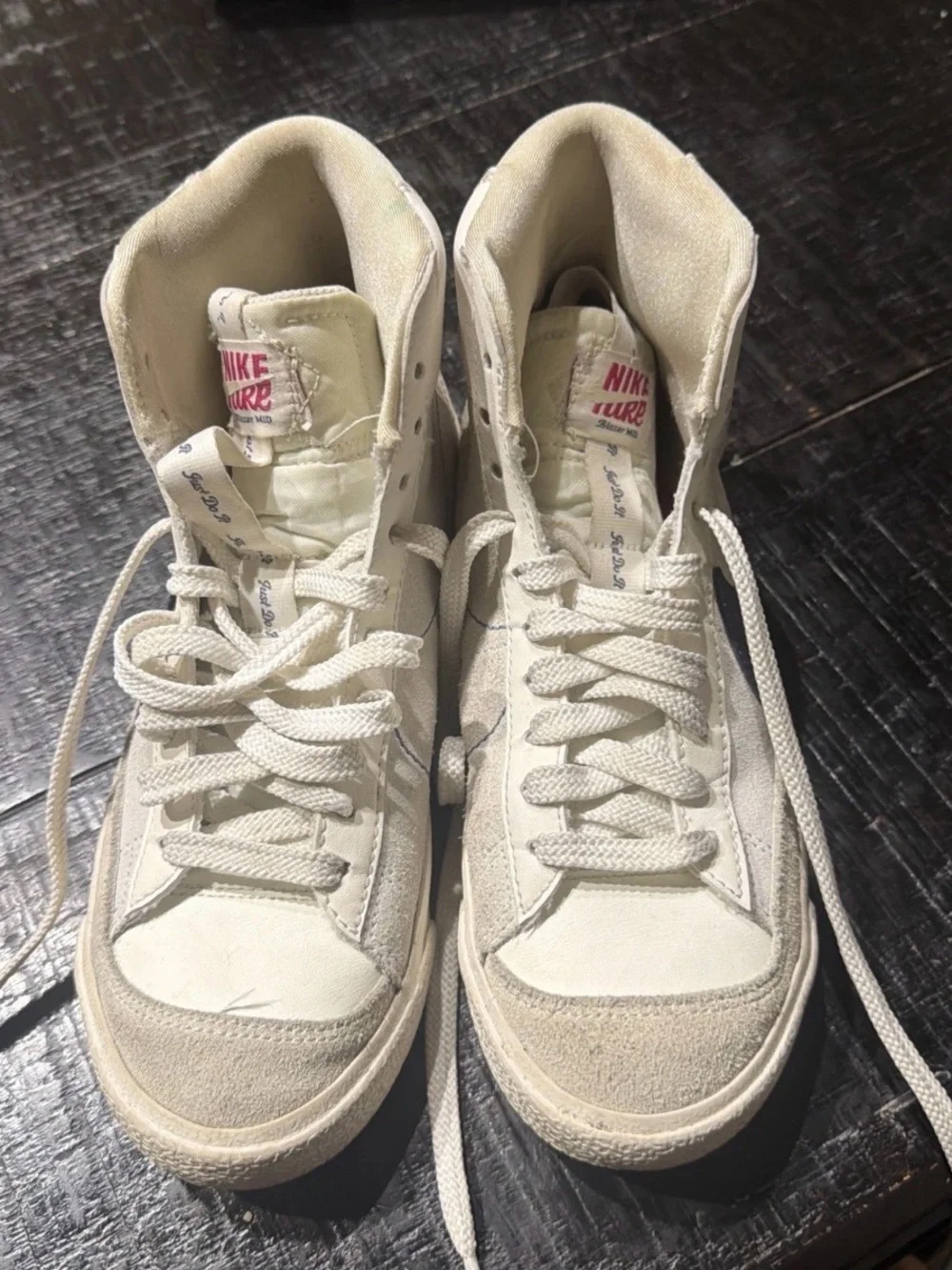 Nike Youth High-Top Sneakers in Cream with Blue Swoosh