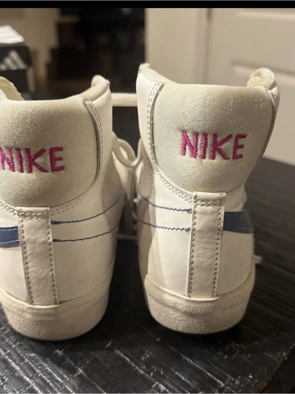 Nike Youth High-Top Sneakers in Cream with Blue Swoosh