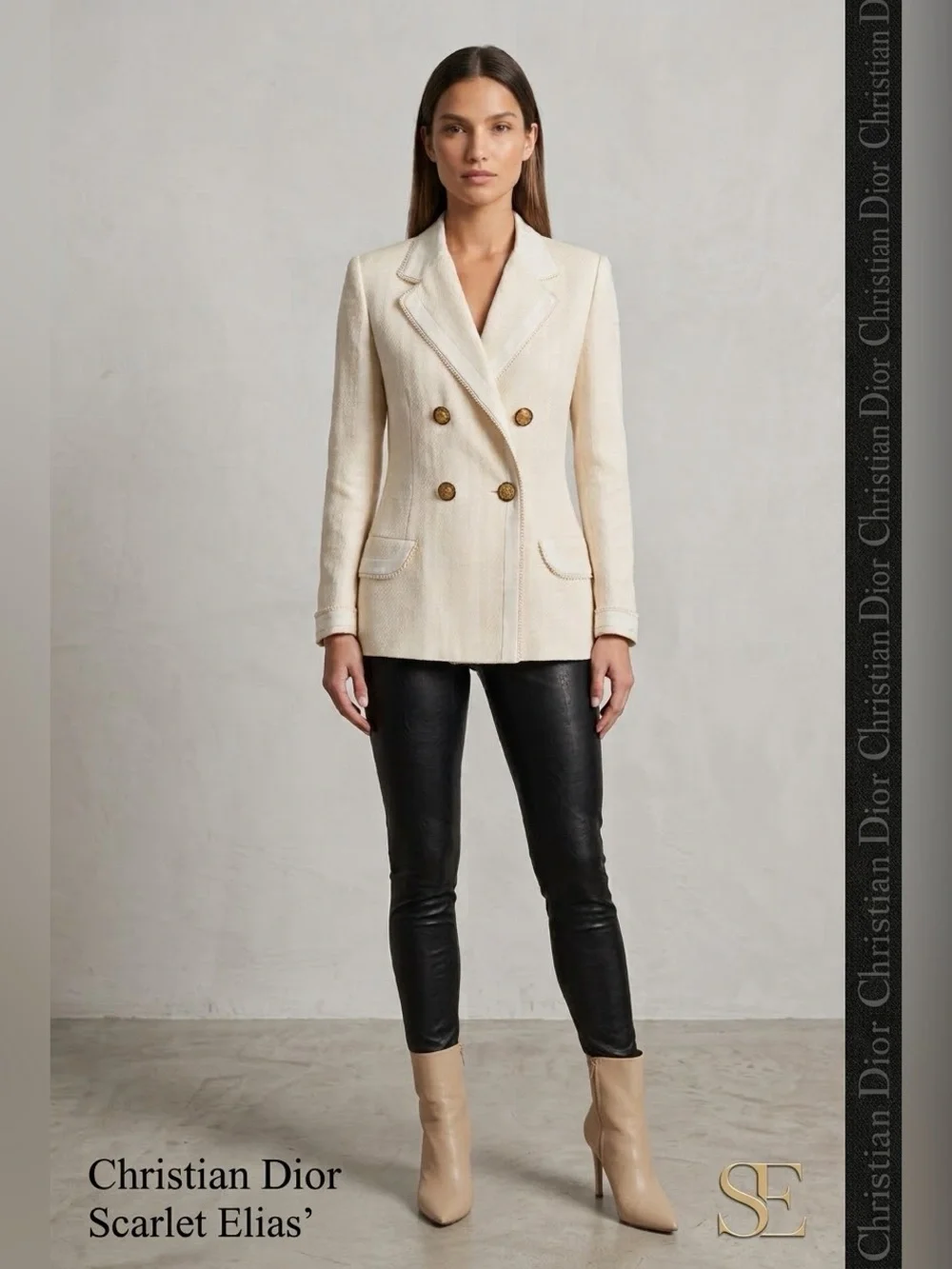 Christian Dior Cream Double-Breasted Blazer with Gold Buttons Size 16 Fits L/XL