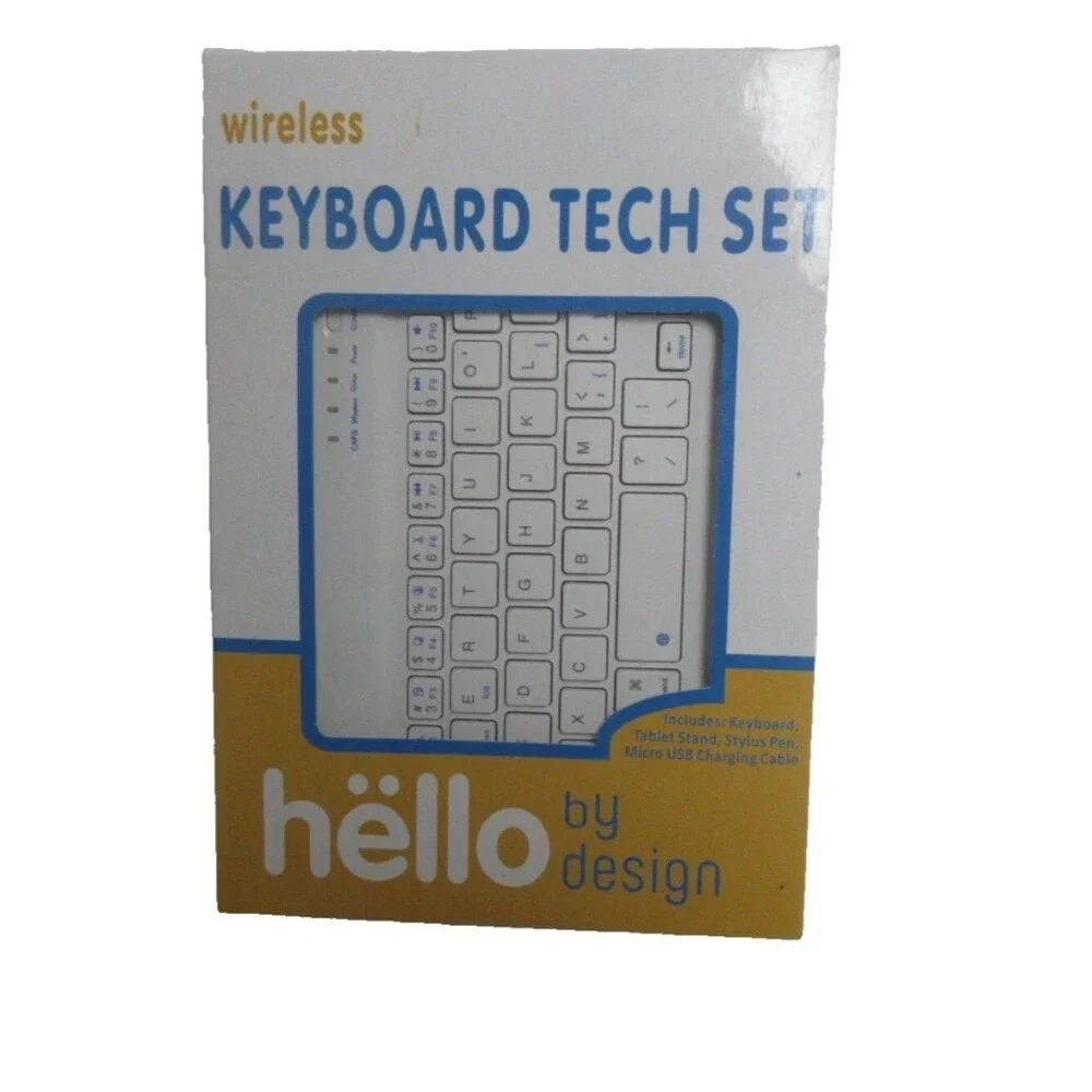 Hello By Design White Standalone Wireless Tech Set Keyboard With Tablet Stand
