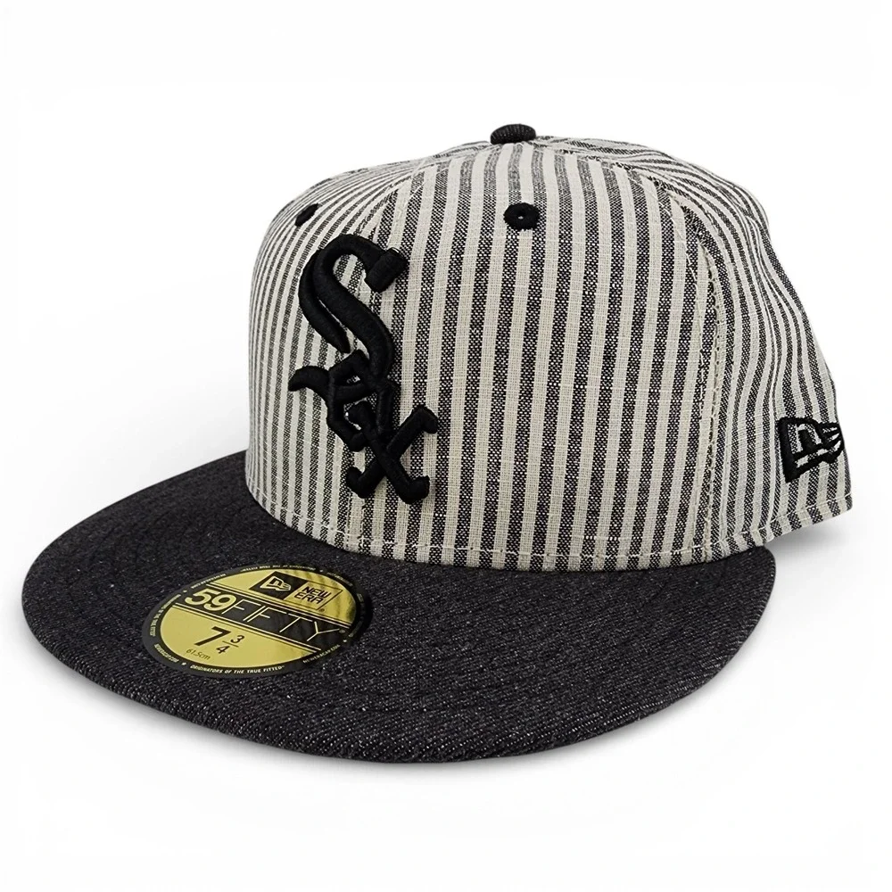 Chicago‎ White Sox Hat New Era 59FIFTY Striped Seersucker Fitted Size 7 3/4 NEW