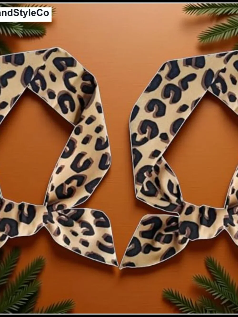 Skinny Silk Scarf 2-Piece Leopard Neck Tie Hairband Purse Scarf