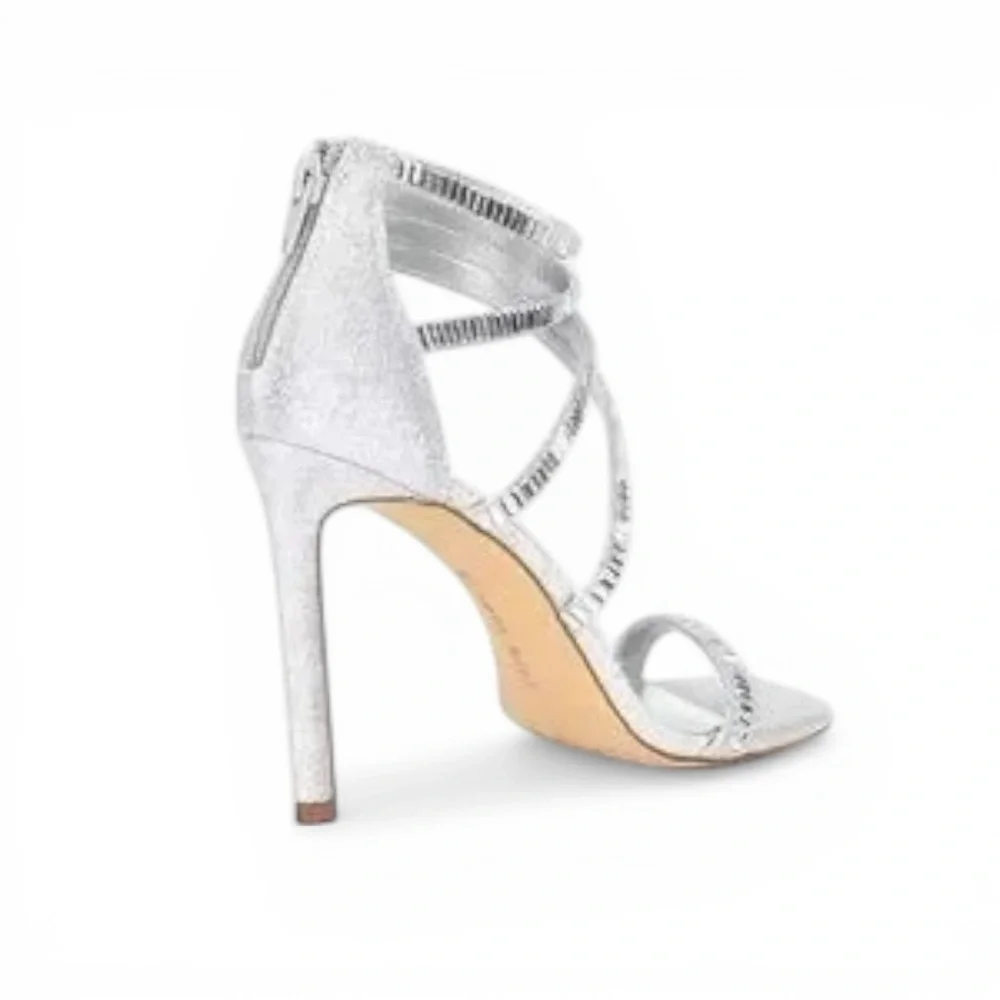 GIANNI BINI Silver Glitter Heels Women Strappy Rhinestone Sandals Size 9.5