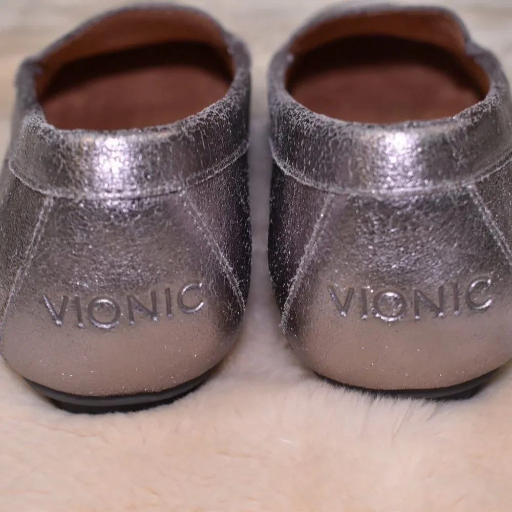 Vionic Metallic Silver Leather Loafers