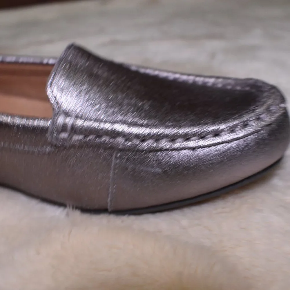 Vionic Metallic Silver Leather Loafers