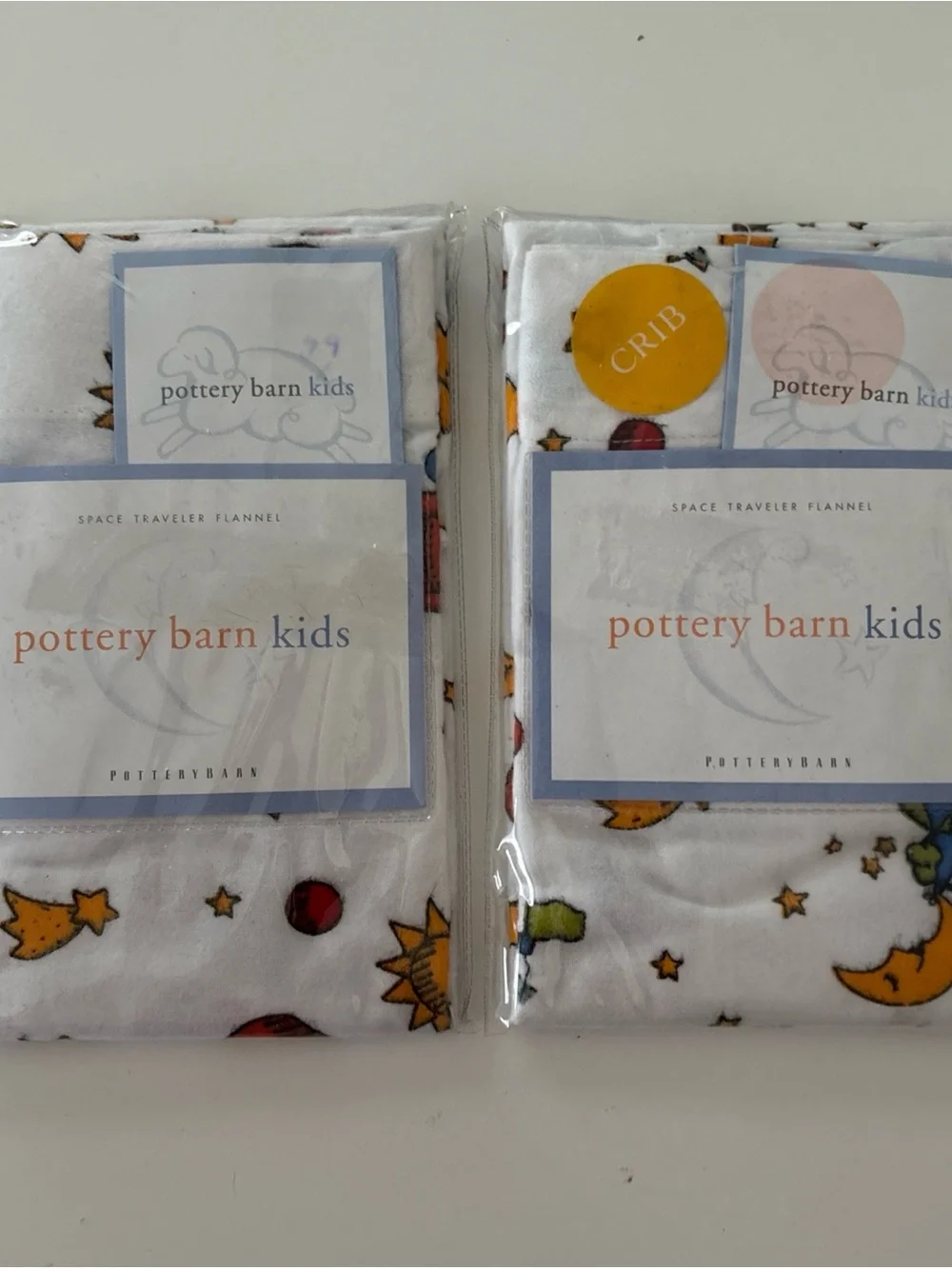 Pottery Barn Kids Crib Size Pillowcase White Space Traveler Flannel Lot of 2