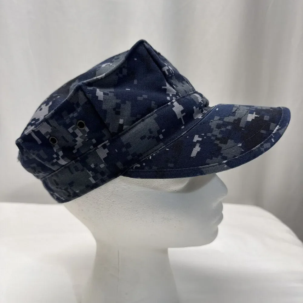 US Navy Blue Digital Camo 8 Point Working Utility Hat Cap Size 7 1/4 Military