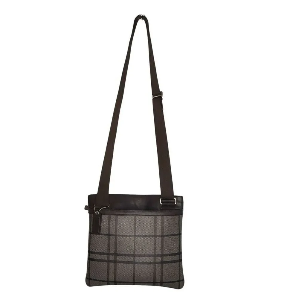 Coach Plaid Trans Atlantic Leather Messenger Bag F70751 Leather Trim, Crossbody,