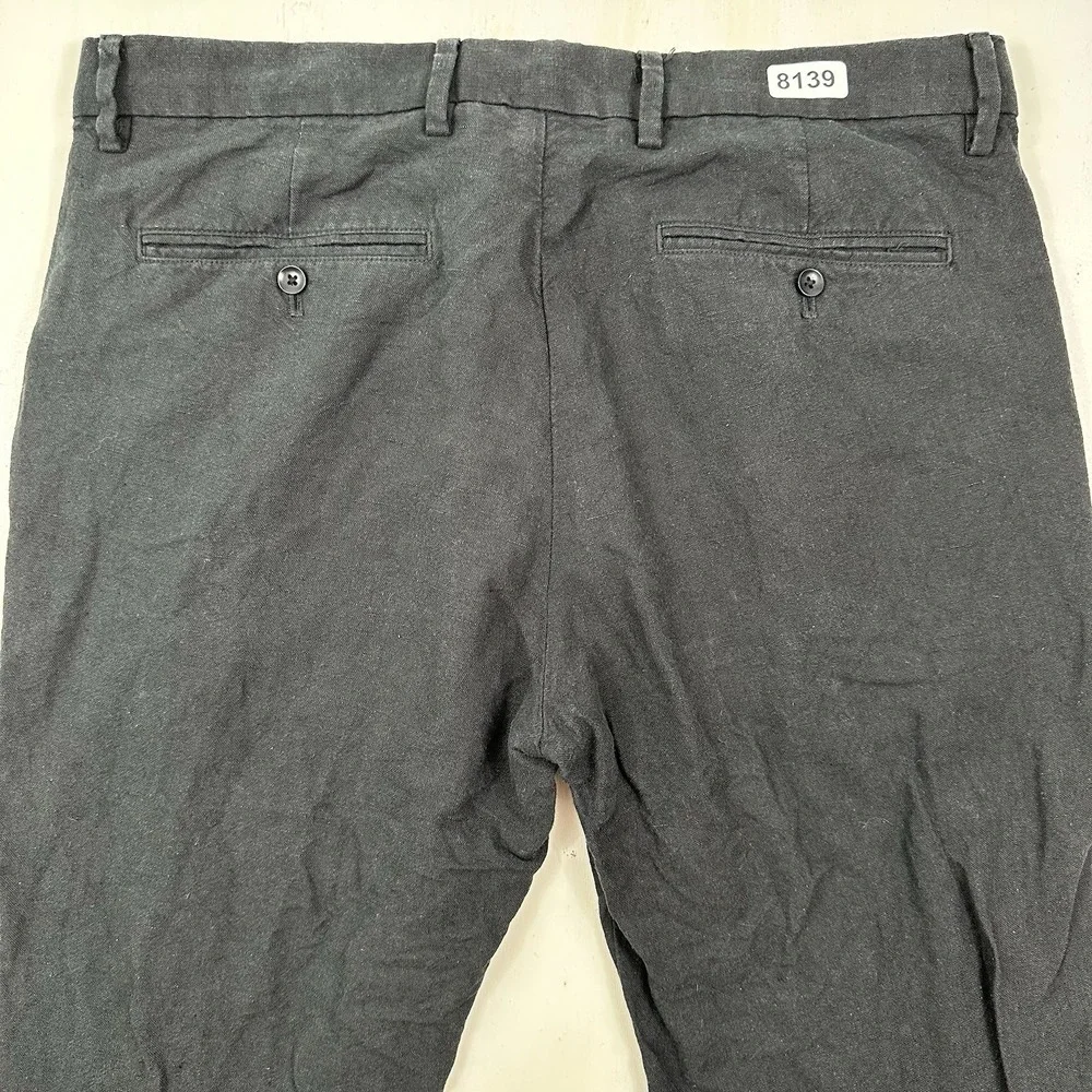GAP Thick Linen Cotton Pants Men 33x32 Black Slim Leg Trousers Chino Tapered