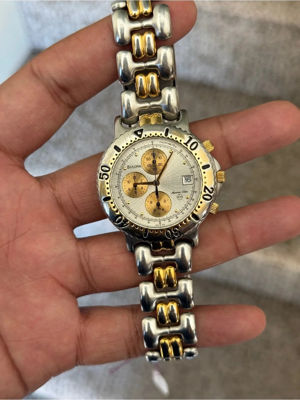 Bulova 90s marine star Two-Tone mens date Stainless Steel Watch