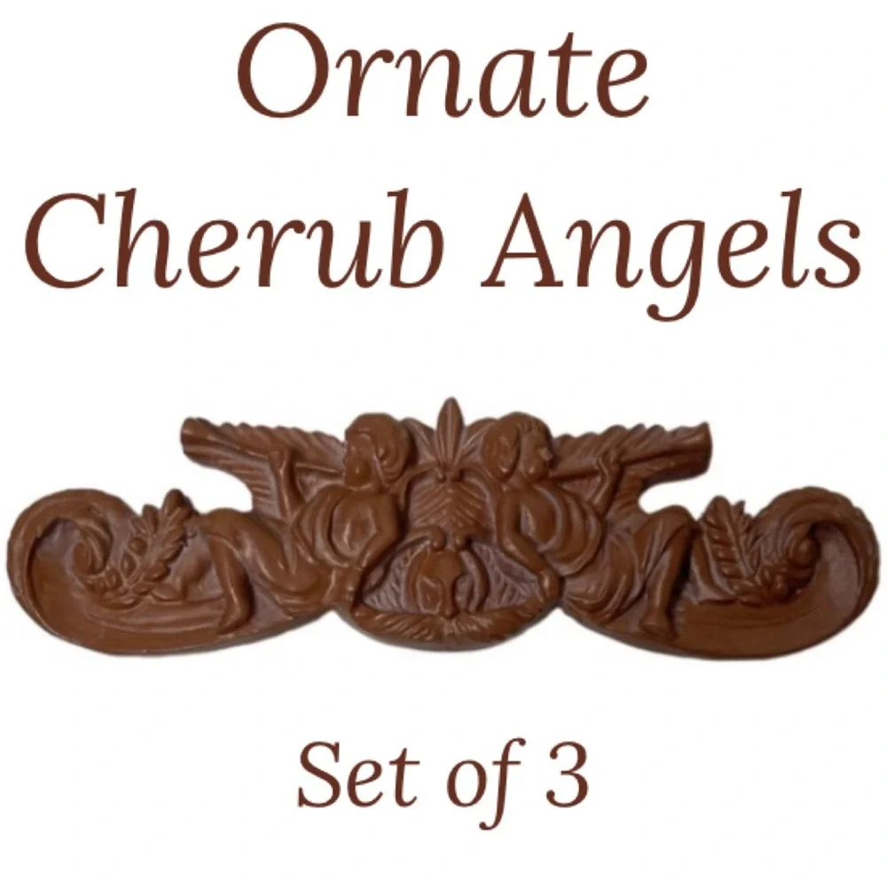 Vintage Angels Ornaments Ornate Filigree Cherub Carved Handmade Wood Resin Art