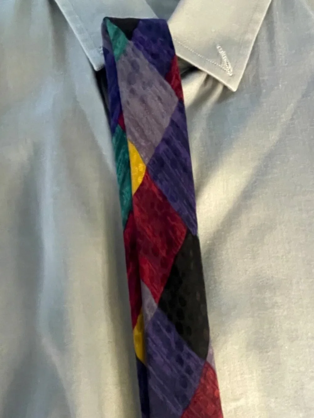 Zanzara Carnaval De Venise Mens Silk Tie Multicolor Geometric Patchwork Design