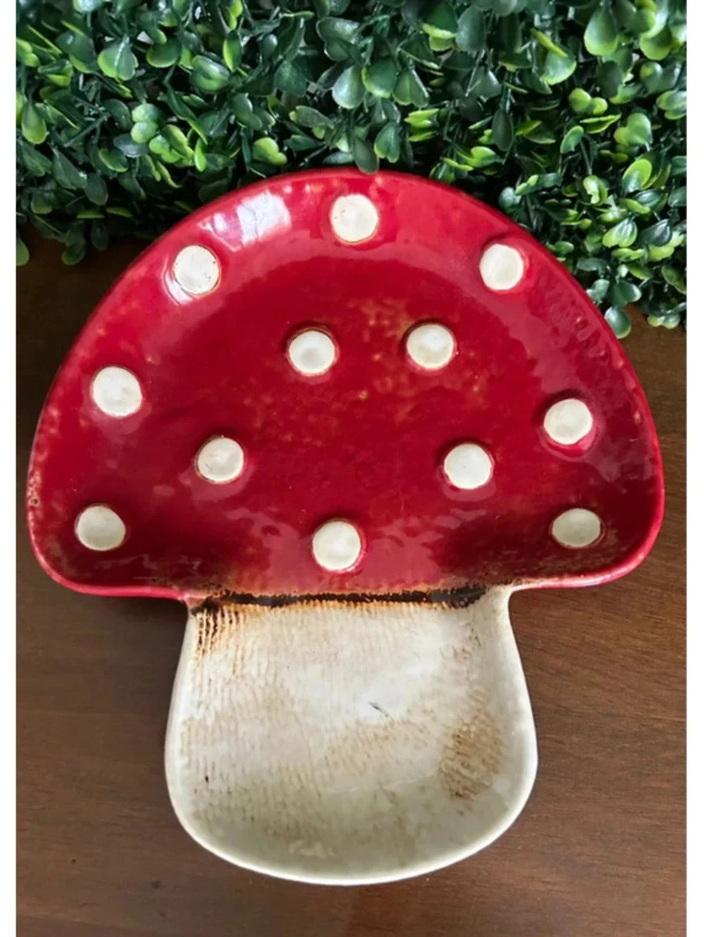Ceramic Red Mushroom Toadstool Trinket Dish Cottagecore Decor