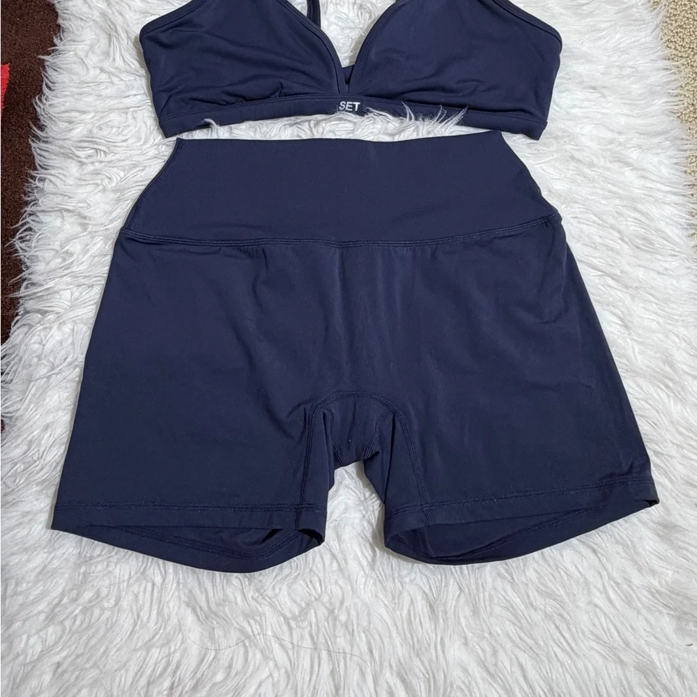 SET Active XL / XXL Navy Blue Matching Workout Set Sports Bra Shorts Airluxe